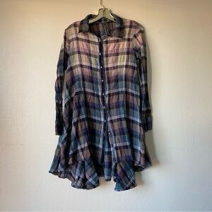 Plaid tunic button down jewel tone Aratta silent journey Anthropologie small